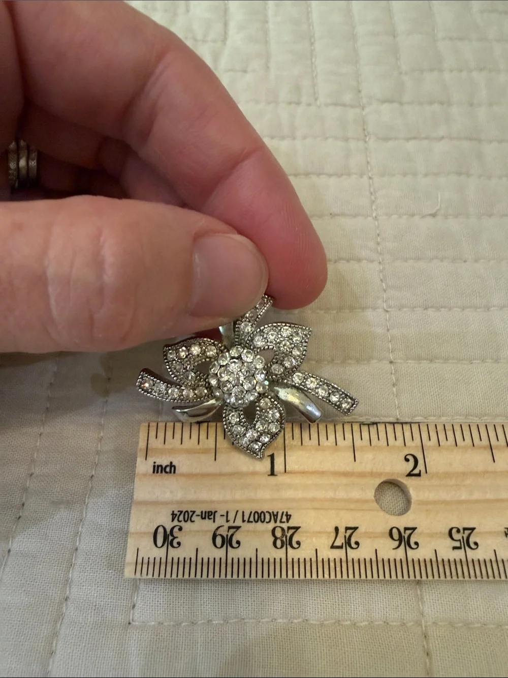 Rhinestone Flower Brooch Pin - Silver Crystal Accent